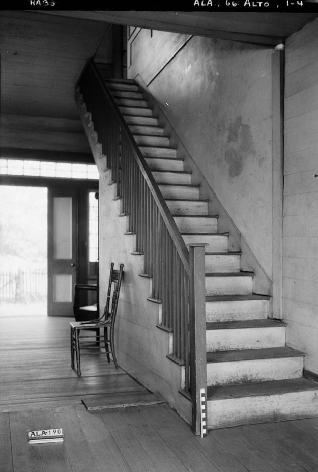 Alex Bush, Photographer, March 23, 1937 STAIR ON NORTH WALL OF HALL - Joshua B. Grace House & Outbuildings, County Road 24, Allenton, Wilcox County, AL