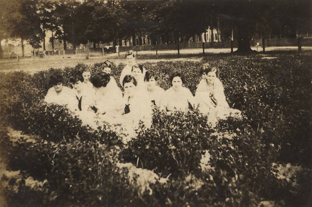 Several students on the campus of the Downing Industrial School Girls in Brewton, Alabama