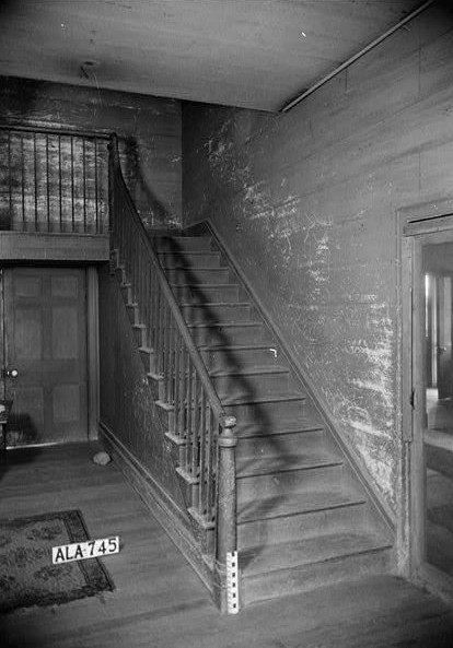 July 28, 1936 VIEW TO SOUTH OF HALL SHOWING STAIR - Sturdivant-Moore-Hartley House, Centenary & Main Streets, Summerfield, Dallas County, AL