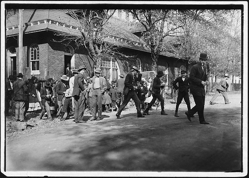 Closing time at Dallas Mill, Huntsville, Alabama Nov. 1910 by Lewis Hines