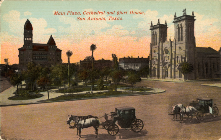 Main_Plaza,_Cathedral,_and_Court_House,_San_Antonio,_Texas