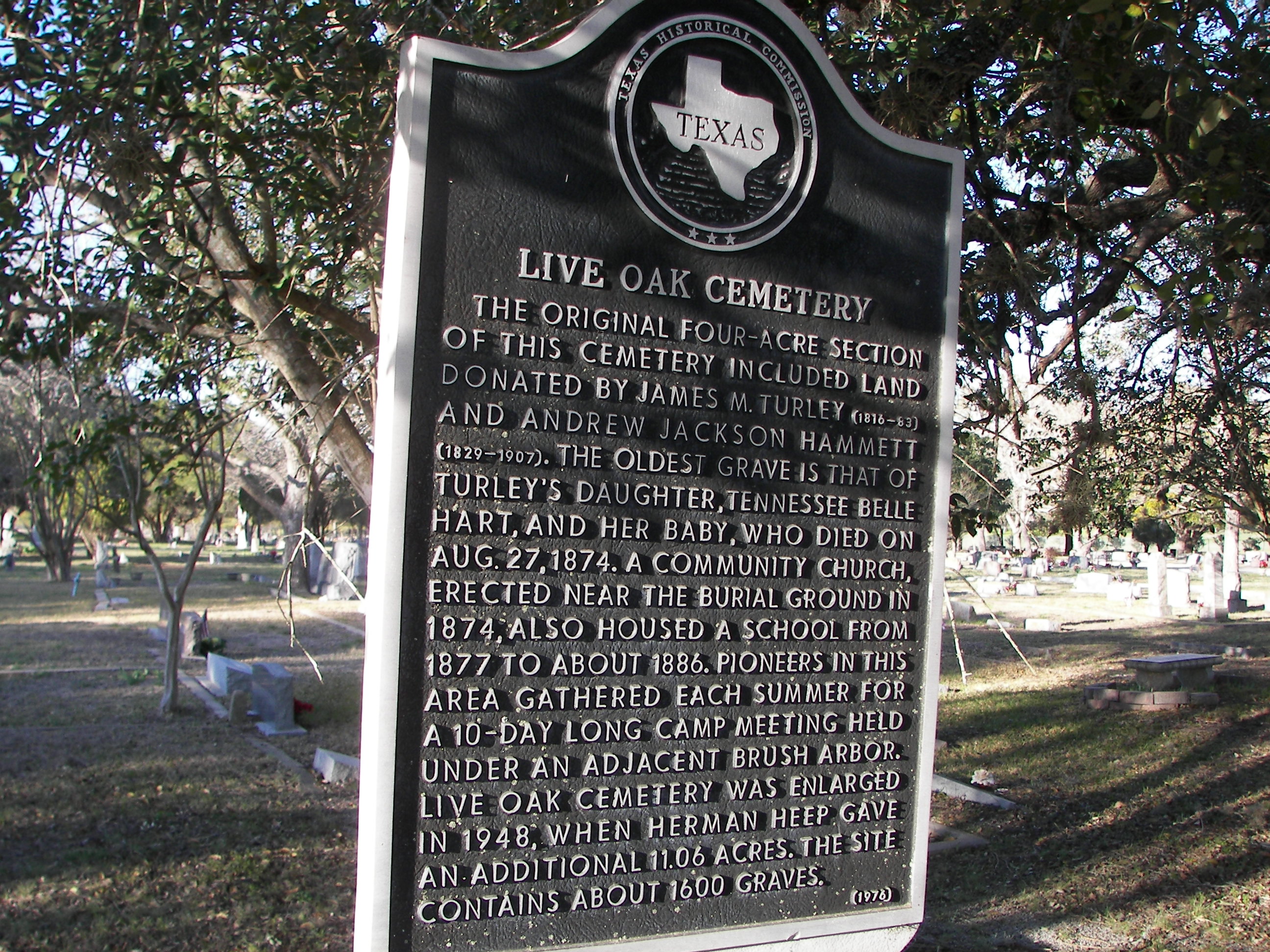 Live Oak Cemetery with pioneers graves - two miles east of Manchaca