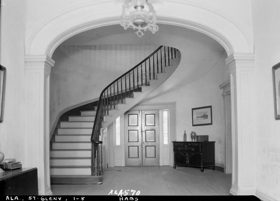 glennville plantation7 HALL ARCH AND STAIRWAY TOWARD REAR, W. - Elmoreland