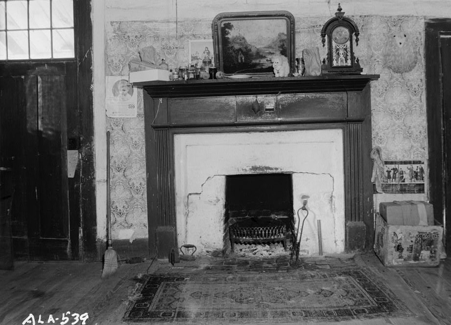 MANTEL AND FIREPLACE IN S. W. FRONT ROOM - Octavia Adkinson House, Wilson Road, Peachburg, Bullock County, AL