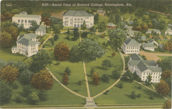 Aerial view of Howard college in birmingham Alabama Department of Archives and History