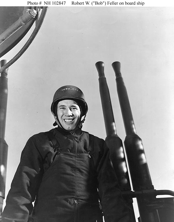 "Bob Feller in Navy" by U.S. Navy Photograph - http://www.history.navy.mil/photos/images/i02000/i02847.jpg. Licensed under Public Domain via Wikimedia Commons - http://commons.wikimedia.org/wiki/File:Bob_Feller_in_Navy.jpg#/media/File:Bob_Feller_in_Navy.jpg