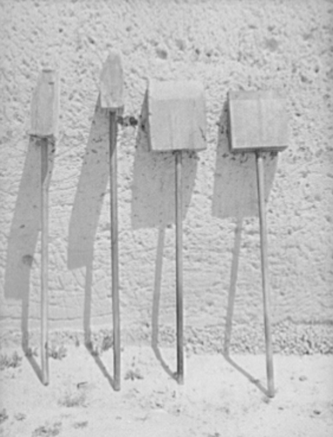 Tampers used in rammed earth construction. Gardendale Homesteads, Alabama