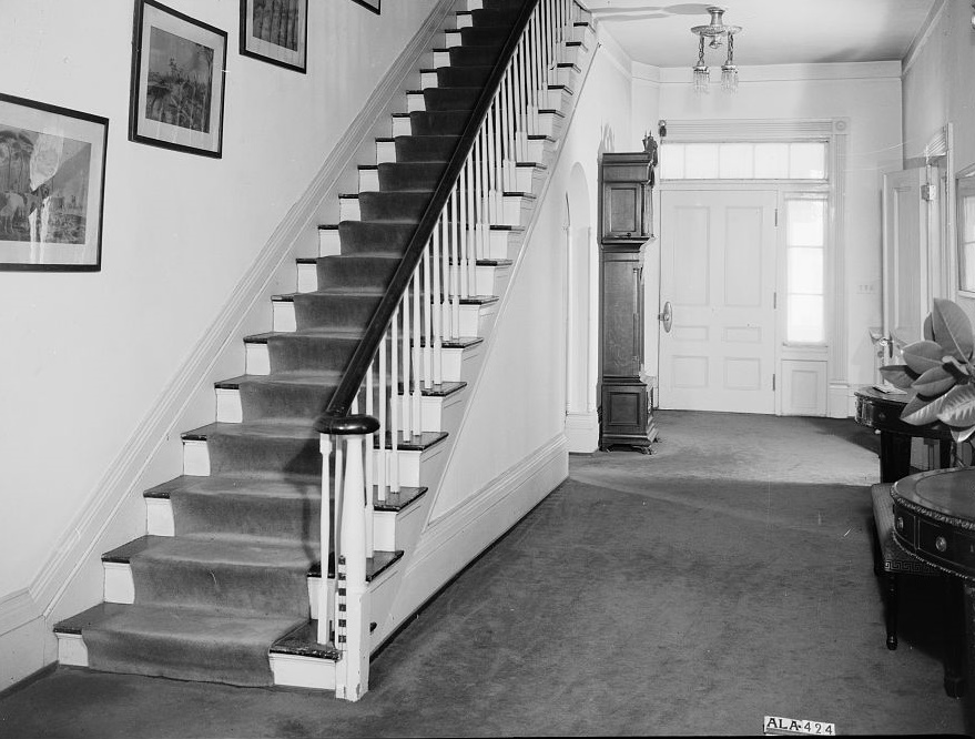 Arlington Alex Bush, Photographer, March 4, 1937 REAR HALL (GENERAL VIEW) SHOWING STAIRS - Arlington Place, 331 Cotton Avenue, Southwest, Birmingham, Jefferson County, AL