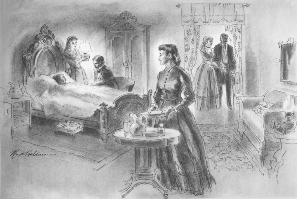 Artist Max Heldman's depiction of Wooster helping the sick and dying during the cholera epicdemic in Alabama