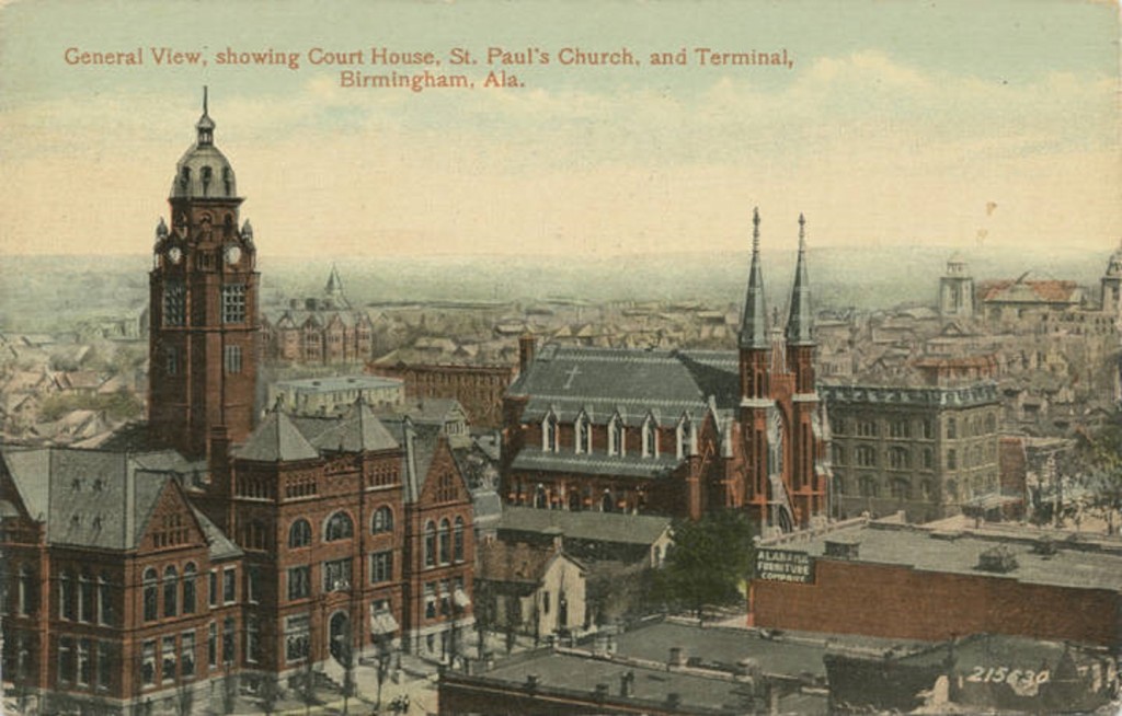 General View, showing Court House, St. Paul's Church, and Terminal, Birmingham, Ala.