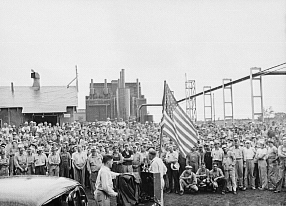 Wilson Dam, Alabama (Tennessee Valley Authority (TVA)). Safety and patriotic meeting at TVA chemical plant June 1942 Arthur Rothstein2