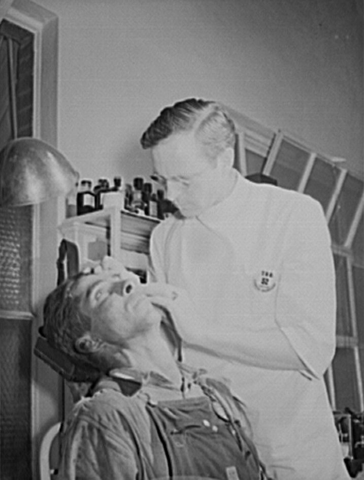 Wilson Dam, Alabama (Tennessee Valley Authority (TVA)). Workers in chemical plant receive free medical care Arthur Rothstein 1942