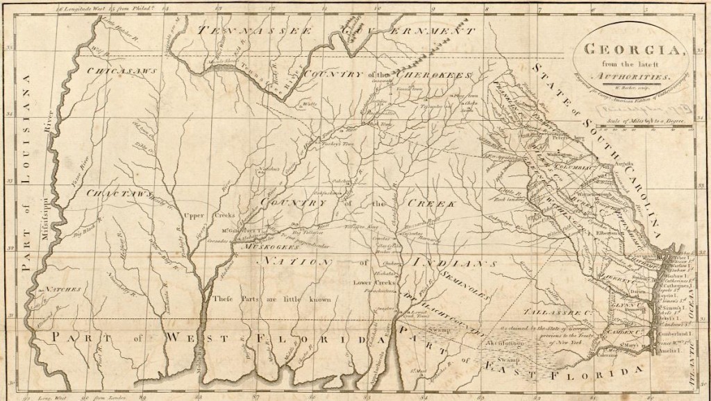 1795 map by William Barker (Library of Congress) shows Native American territory in the center and Mississippi River far left