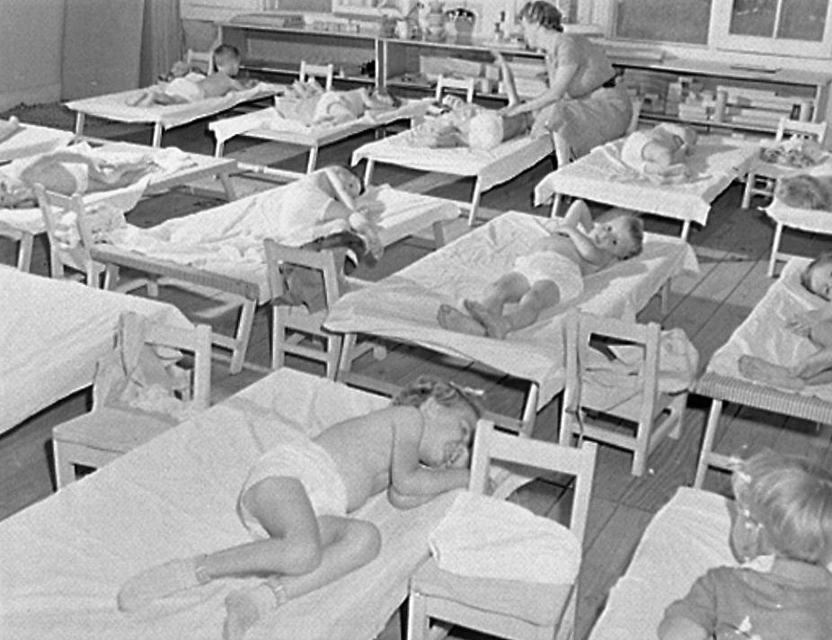 Childersburg, Alabama. Rest period in WPA (Works Progress Administation) nursey for defense workers' children, May 1942 (John Collier, LOC)