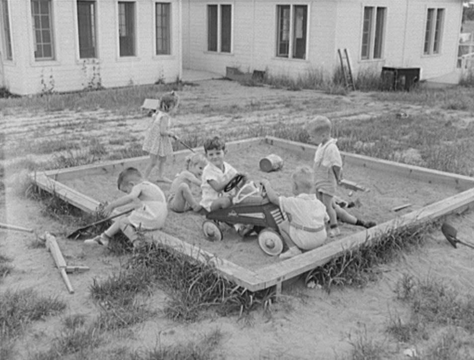 Childersburg, Alabama. WPA sand box day nursey for defense workers children May 1942 (John Collier, Library of Congress)