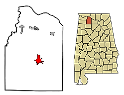 Map of Moulton in Lawrence Co., Alabama