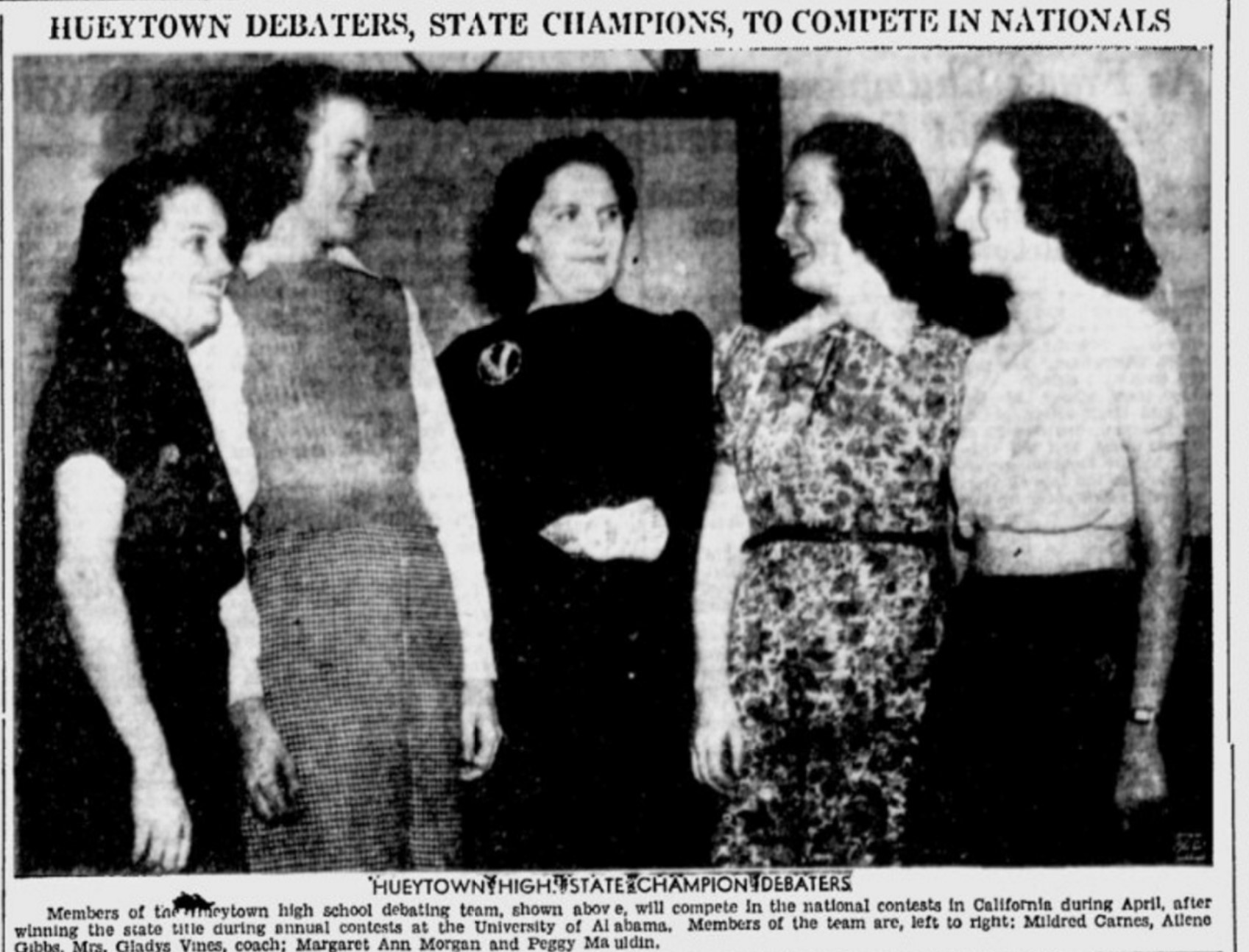 PATRON+ April 4, 1939 – A picture from the past, Hueytown debate team – state champions