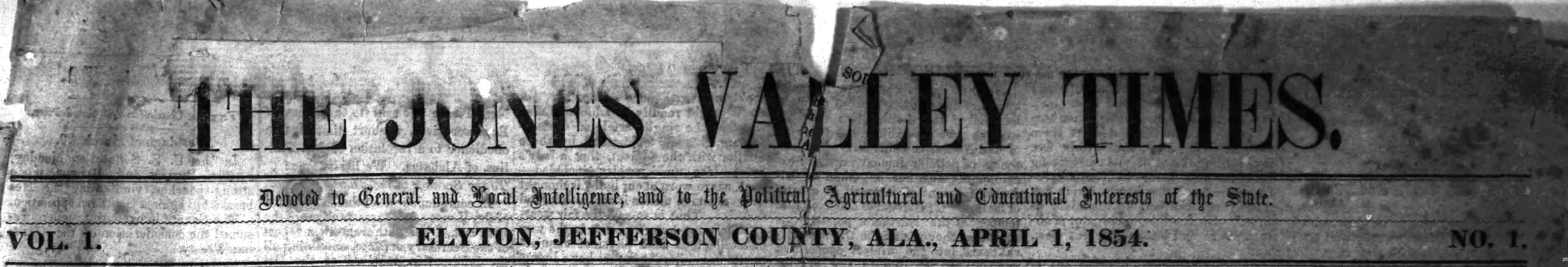 PATRON – Personal and local news from around Jones Valley and Elyton April 1, 1854