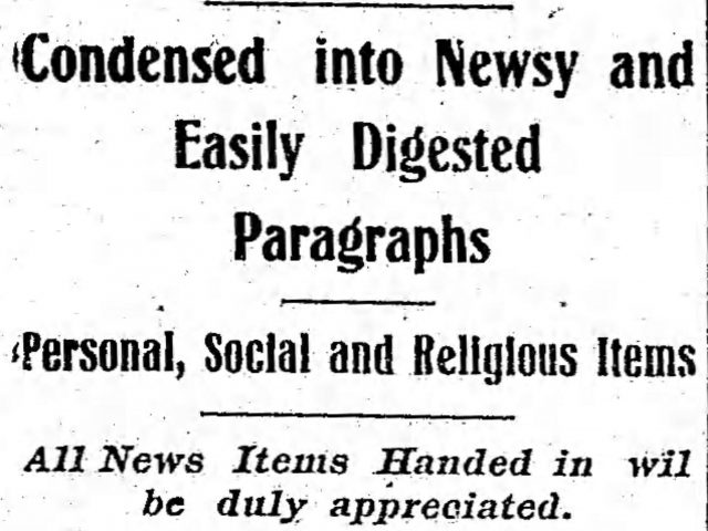 PATRON – The Butler County News – Local and Personal in 1914 – Many visitors, births and cows for sale fill the news.