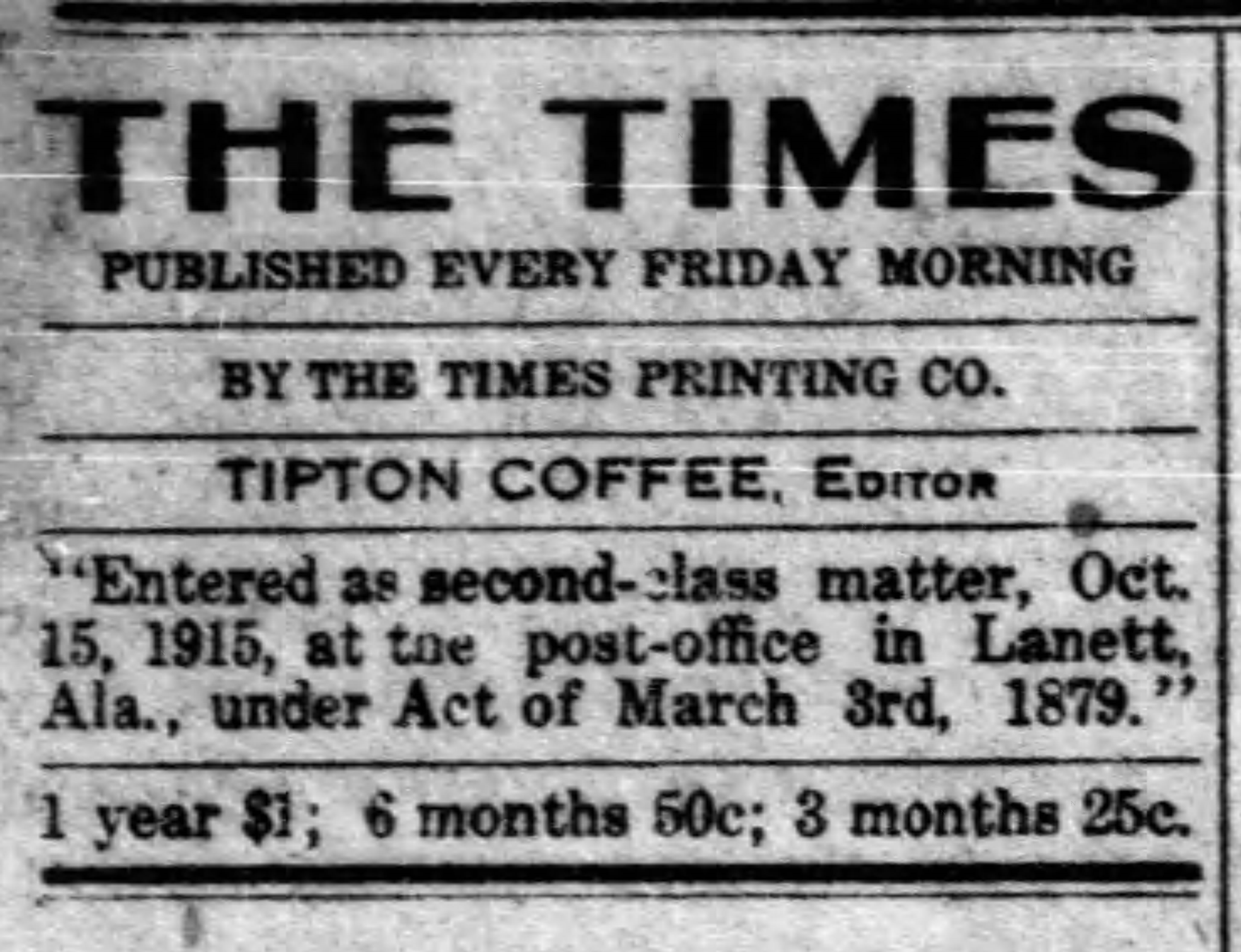 PATRON - A man from Ozark, Alabama was killed in a car accident, others motored from Stoud in 1916 Lanett newspaper