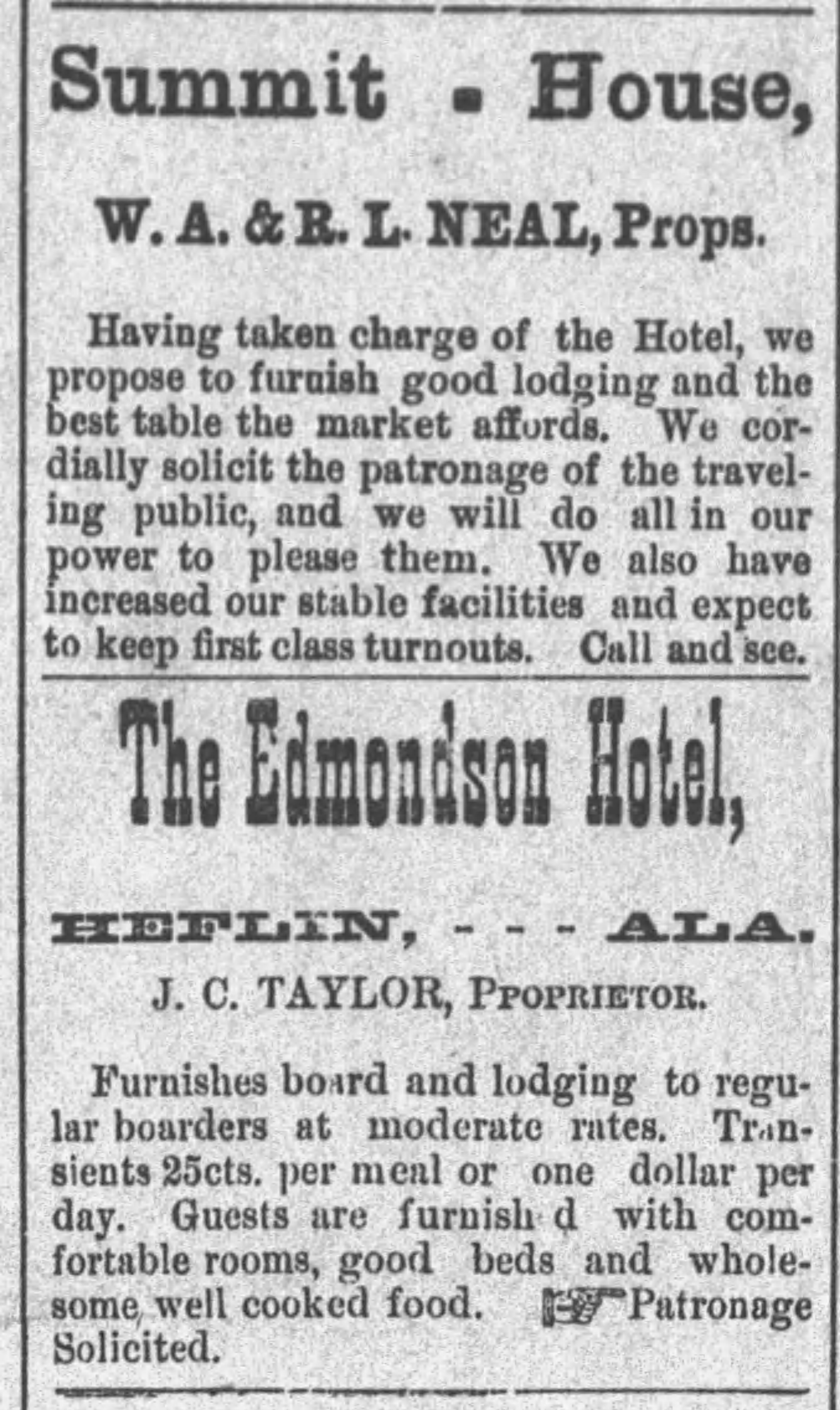 PATRON – Farm for sale in Cleburne and arrivals at Summit House hotel in March, 1891