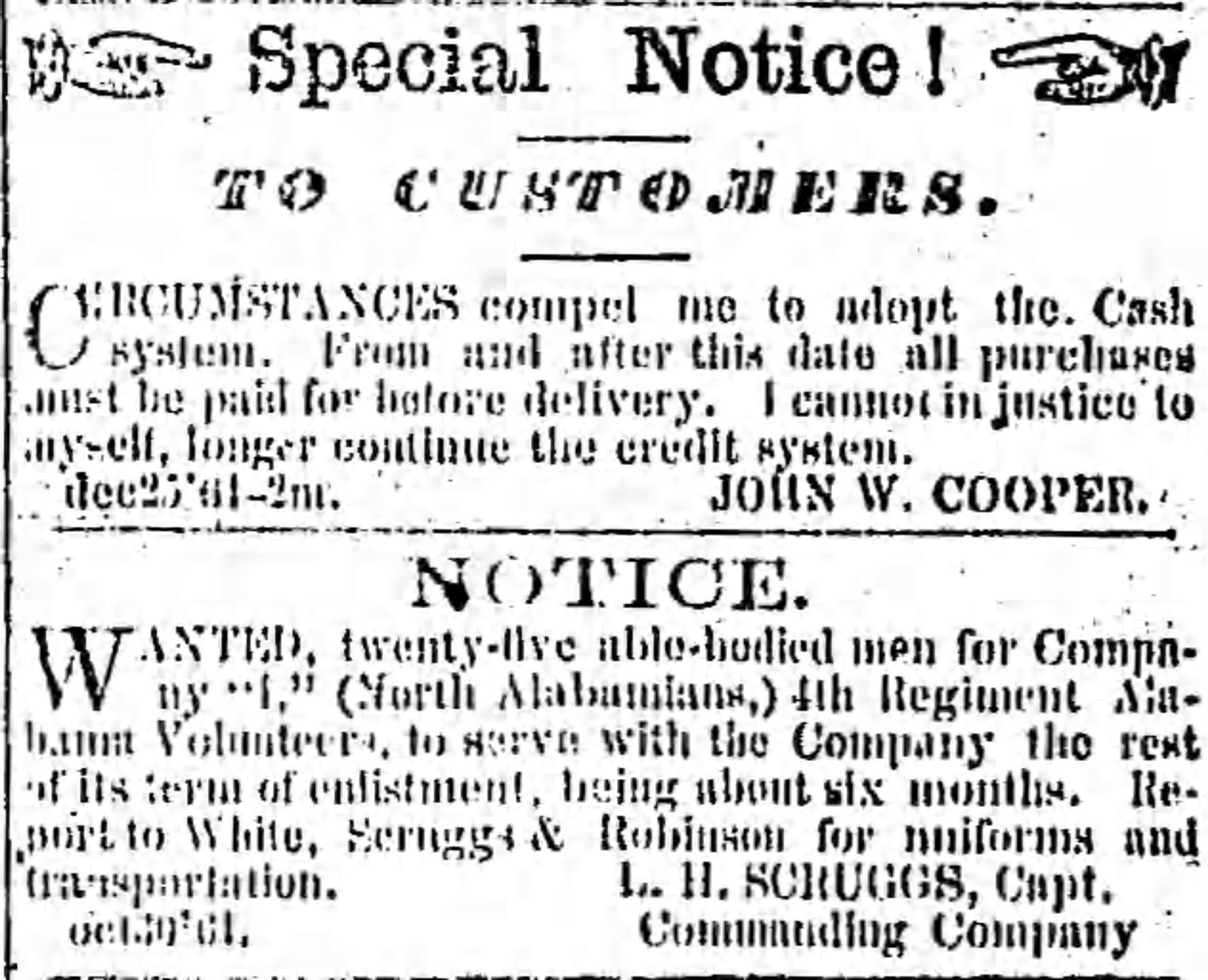 PATRON – News of Sale of Slaves, deaths and Sheriffs sale in Huntsville, Feb. 19, 1862