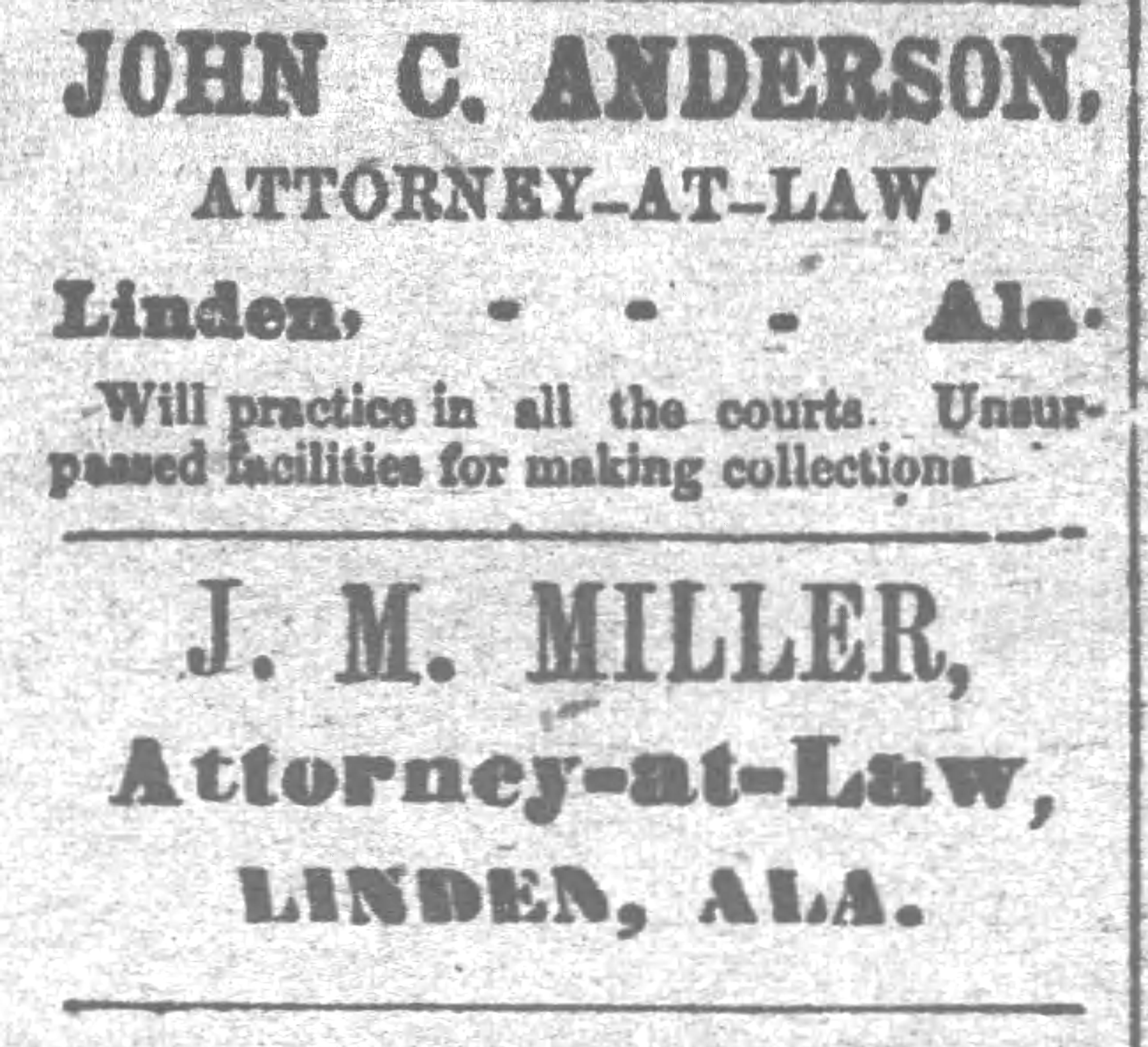 PATRON – Names of Judges, personal news, McClinton, Beck, Dove and other names mentioned  in Linden news in 1892