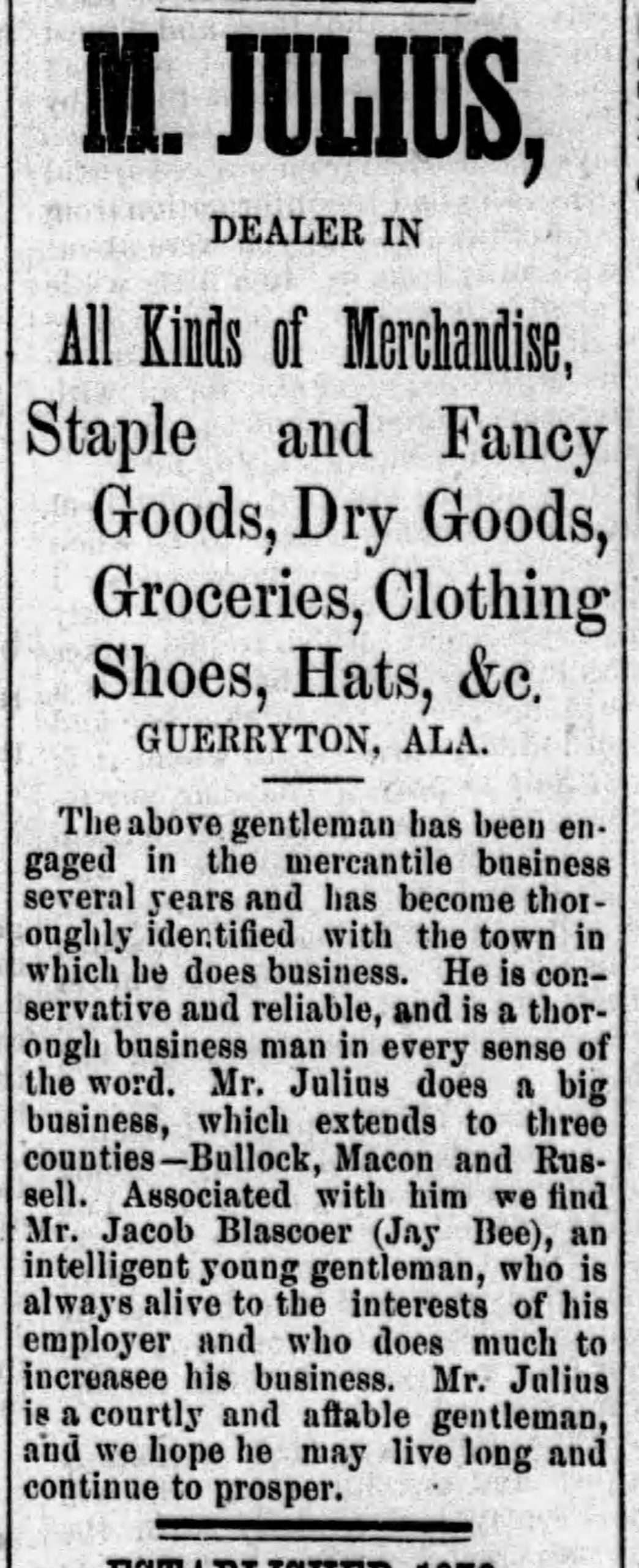 PATRON + Some of the founders of Union Springs, Alabama written in 1883