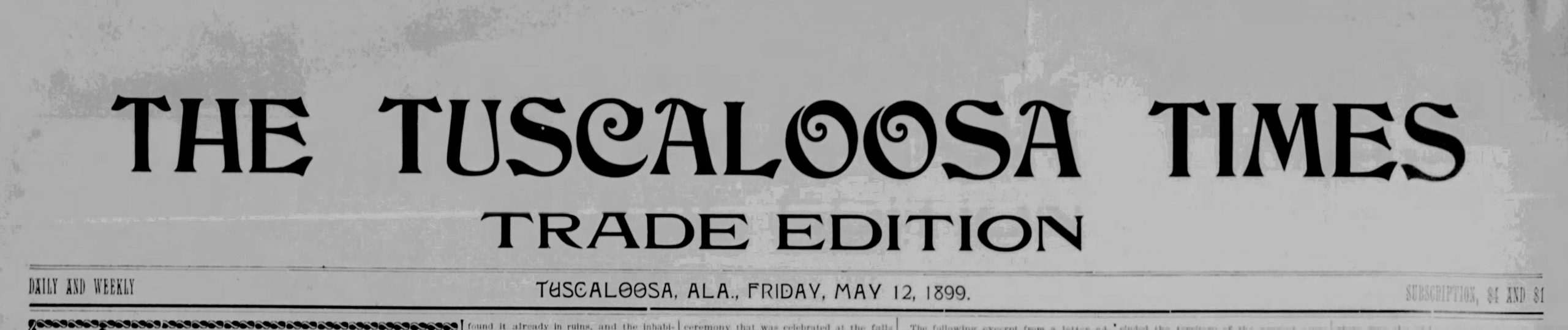 PATRON + 1899 News clipping about Tuscaloosa, Alabama citizen John S. Hanley