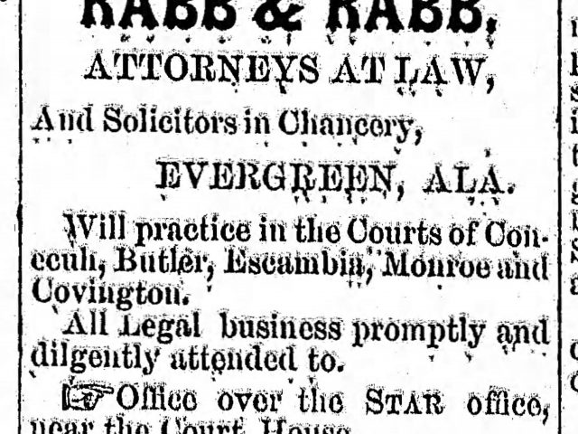 PATRON + PART VIII– Early settlers of Evergreen, Conecuh County, Alabama was written in 1879