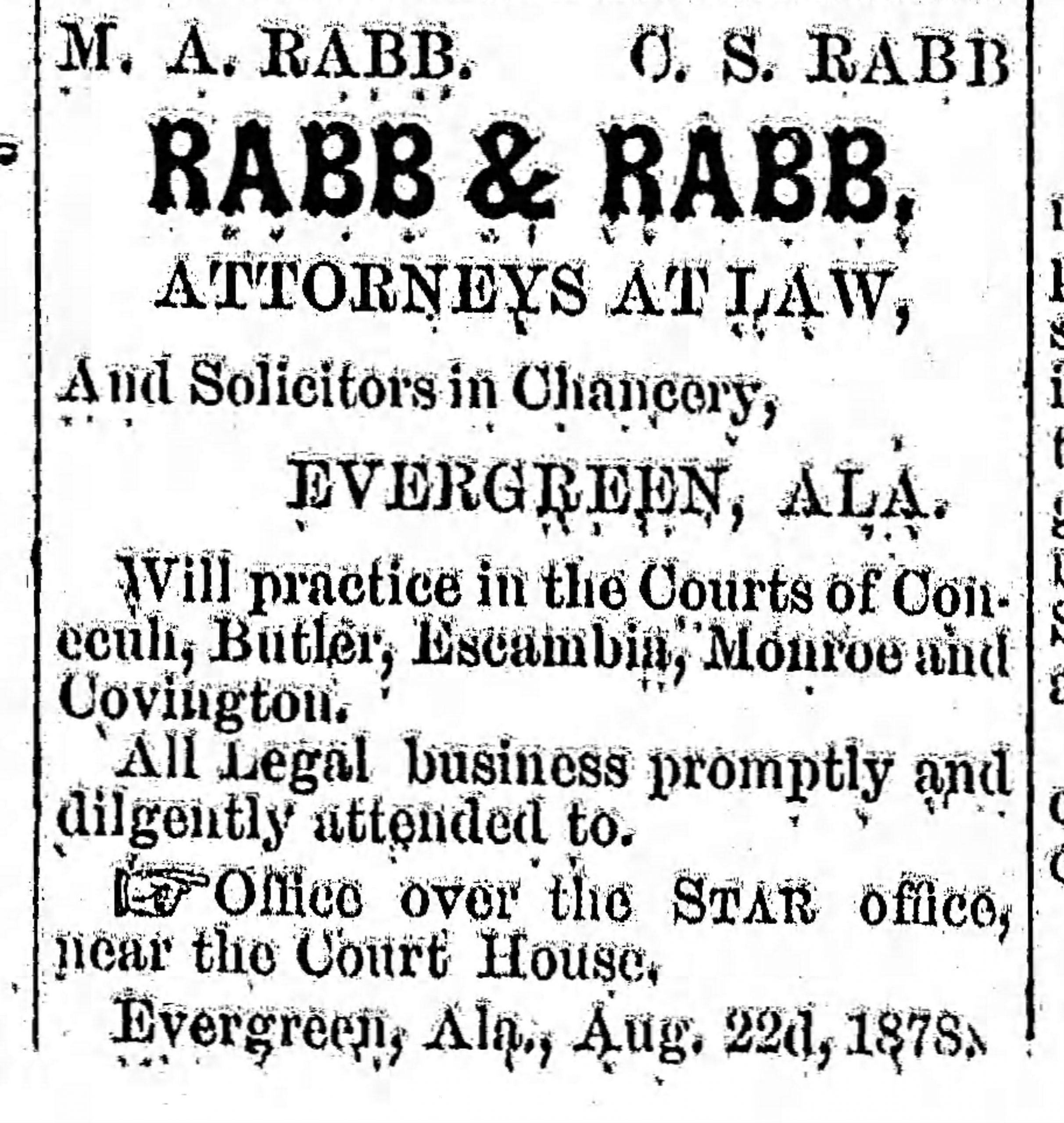 PATRON - Betts, Rankin, Cobb, Stallworth & Hudson in Evergreen news 1879