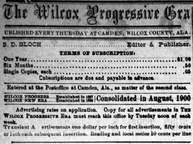 PATRON – Deaths and report from Shawnee in news 1910 Wilcox County, Alabama